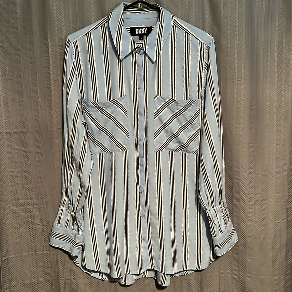 DKNY Metallic Striped Button Up Blouse